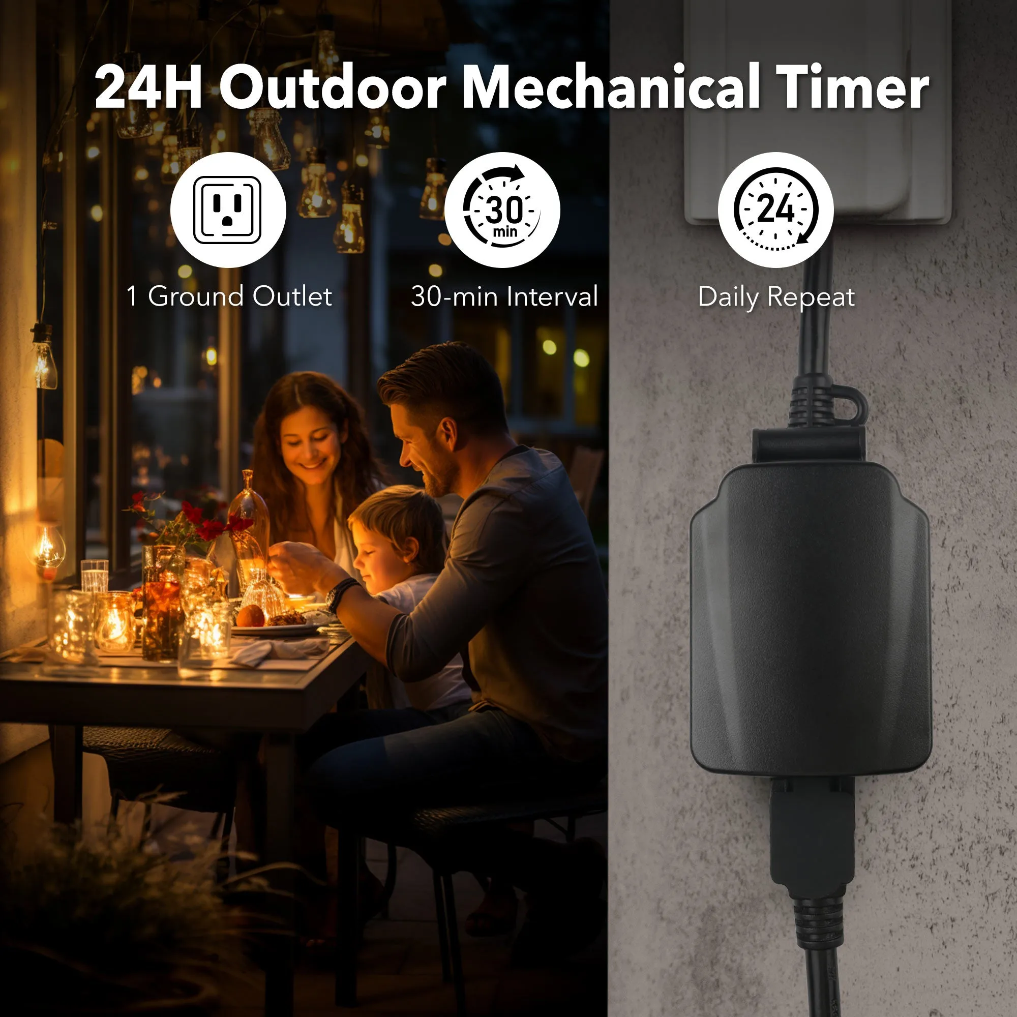 24 Hour Mechanical Outdoor Light Timer 3-Prong BN-LINK