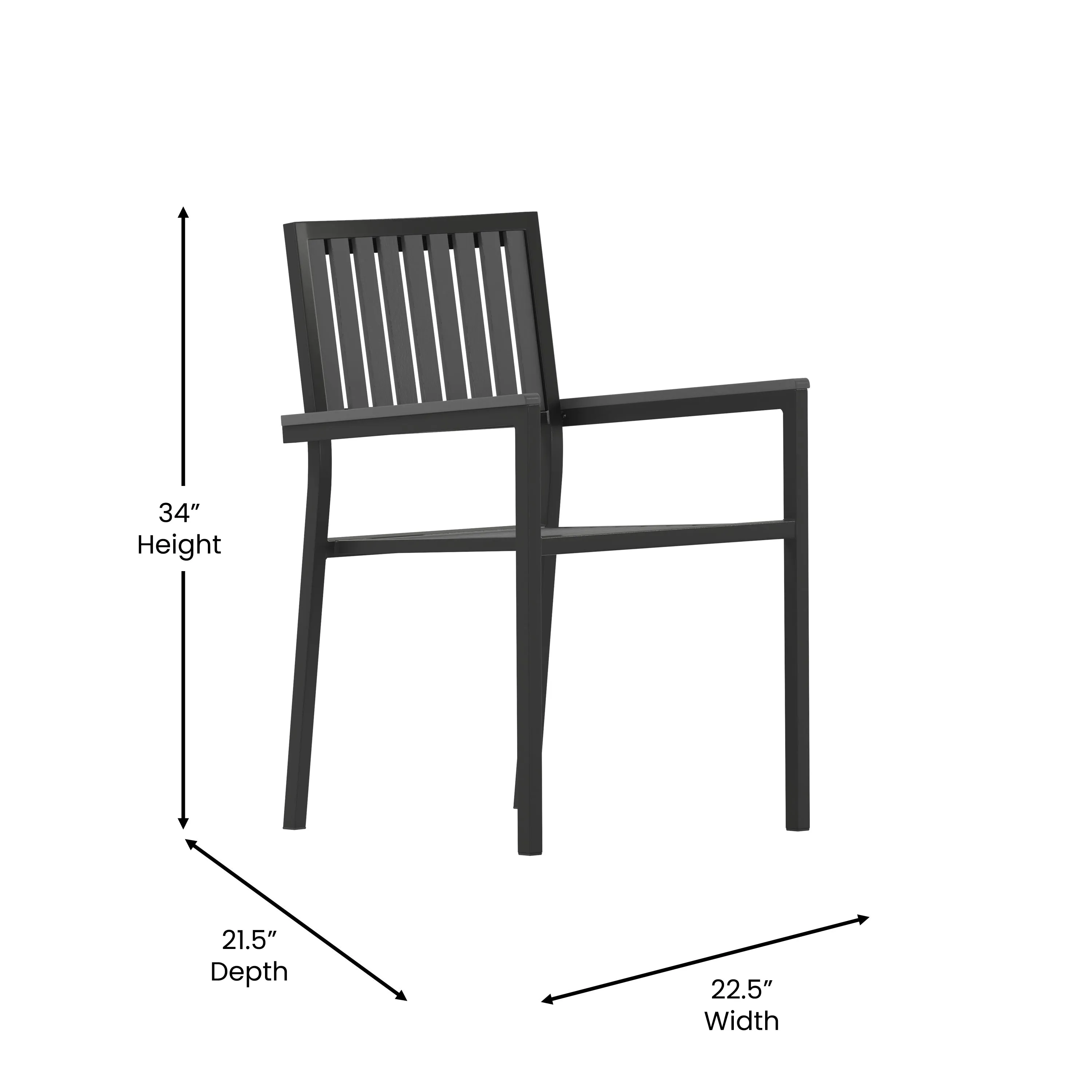 2PK Black Outdoor Patio Chairs 2-SB-A268C-BK-GG