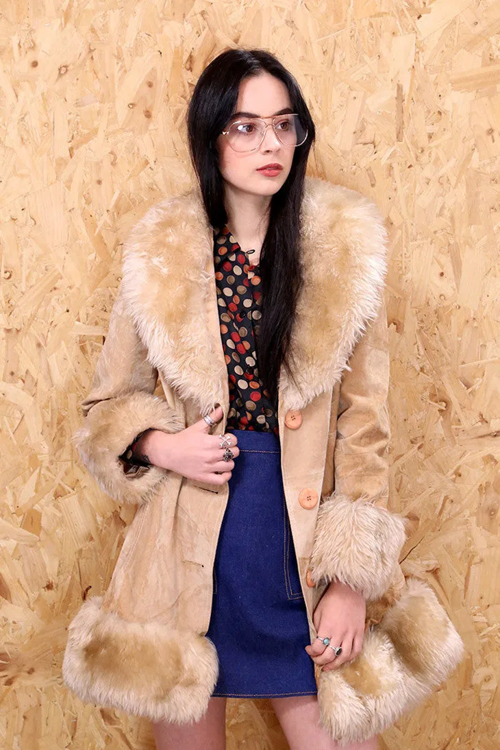 70s Suedette Belted Afghan Coat