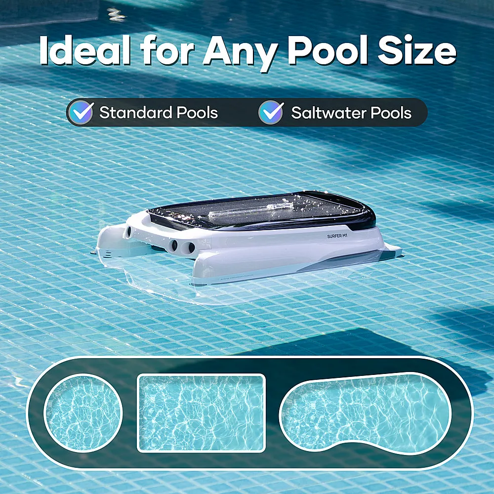 Aiper - Surfer M1 Solar Powered Automatic Robotic Pool Skimmer Cleaner, Lasts 12 Hours, App Control, Ultrasonic Detection - White