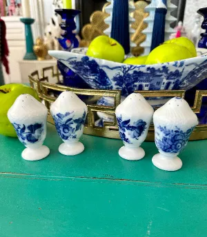 Antique Salt and Pepper Shakers, Royal Copenhagen Blue Flower Curved - 2 Sets Available