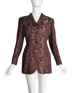 Callaghan by Romeo Gigli Vintage AW 1988 Burgundy Metallic Figural Damask Blazer Jacket