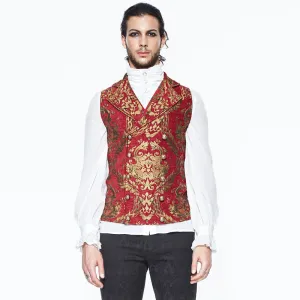 Gothic Embroidery Men's Print Vest Punk Sleeveless V-neck Vest Retro Court Style Fancy Pattern Vest Steampunk Banquet Vest