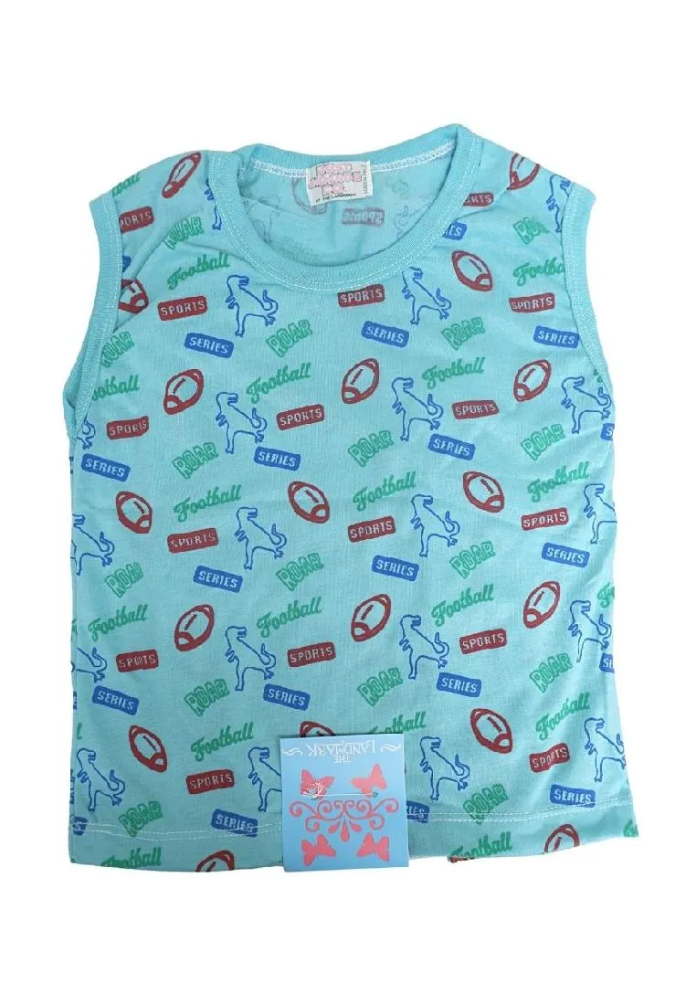 Landmark 2 in 1 Muscle Shirt Dino,Sun And Football,Sports - Light Blue/Teal