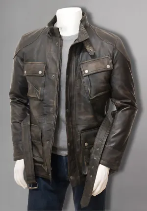 Mens Cafe Racer Biker Distressed Leather Jacket Coat