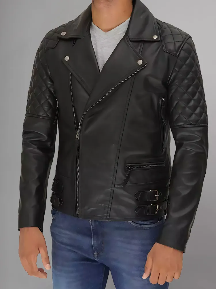 Men's Genuine Lambskin Leather Vintage Motorcycle Jacket