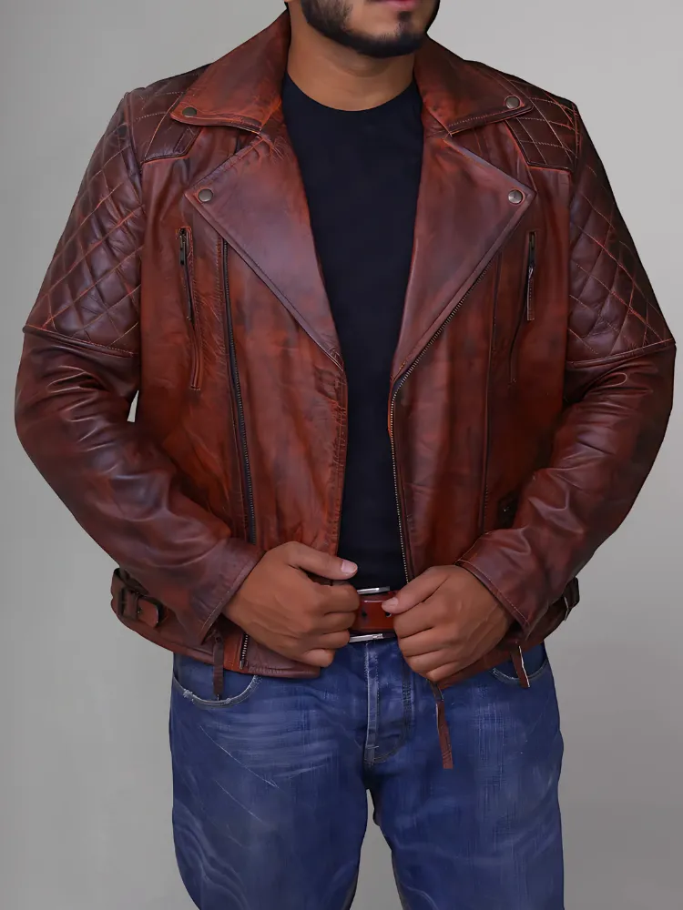 Men's Genuine Lambskin Leather Vintage Motorcycle Jacket