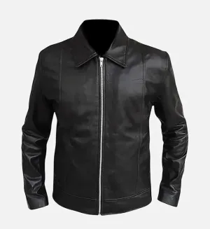 Men’s Vintage Shirt Collar Black Leather Jacket