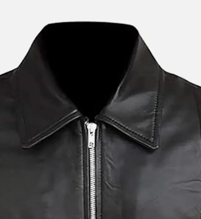 Men’s Vintage Shirt Collar Black Leather Jacket