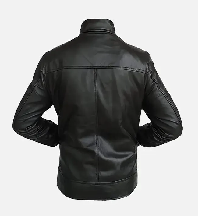 Men’s Vintage Shirt Collar Black Leather Jacket