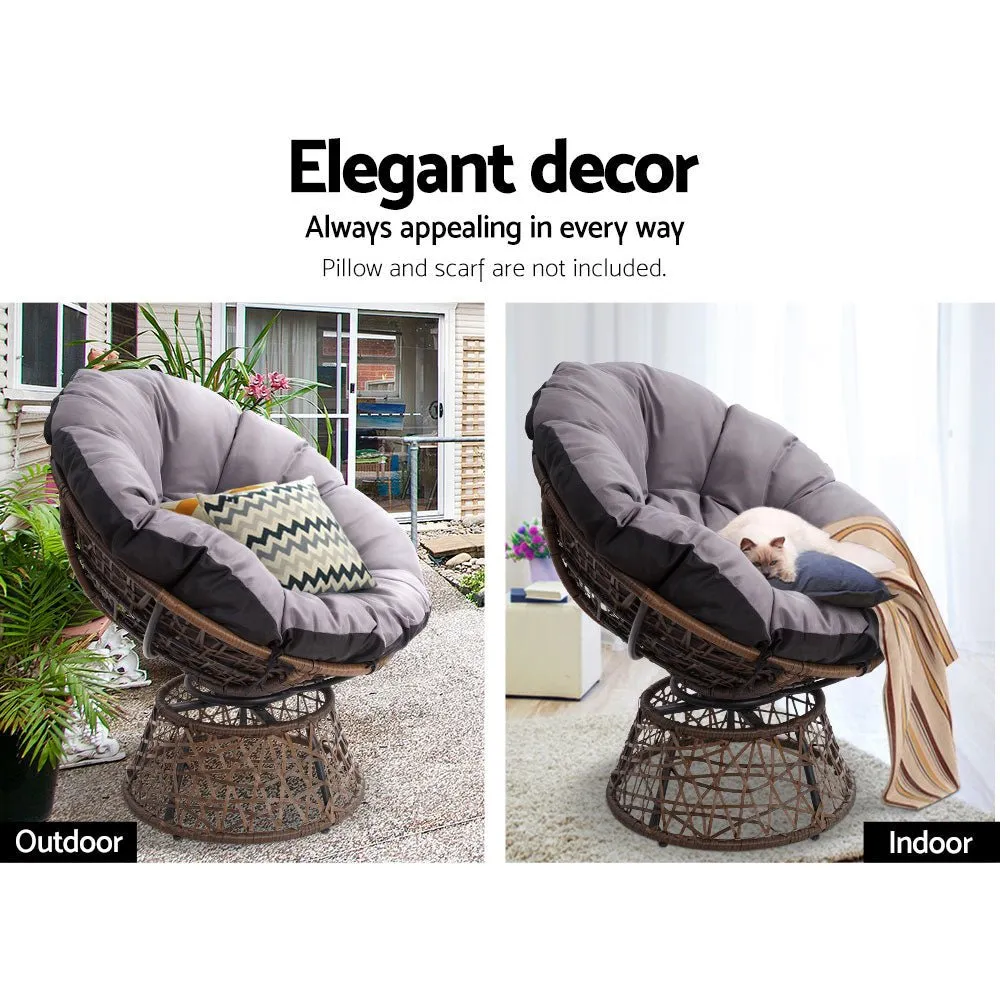 Papasan Chair and Side Table Set - Brown