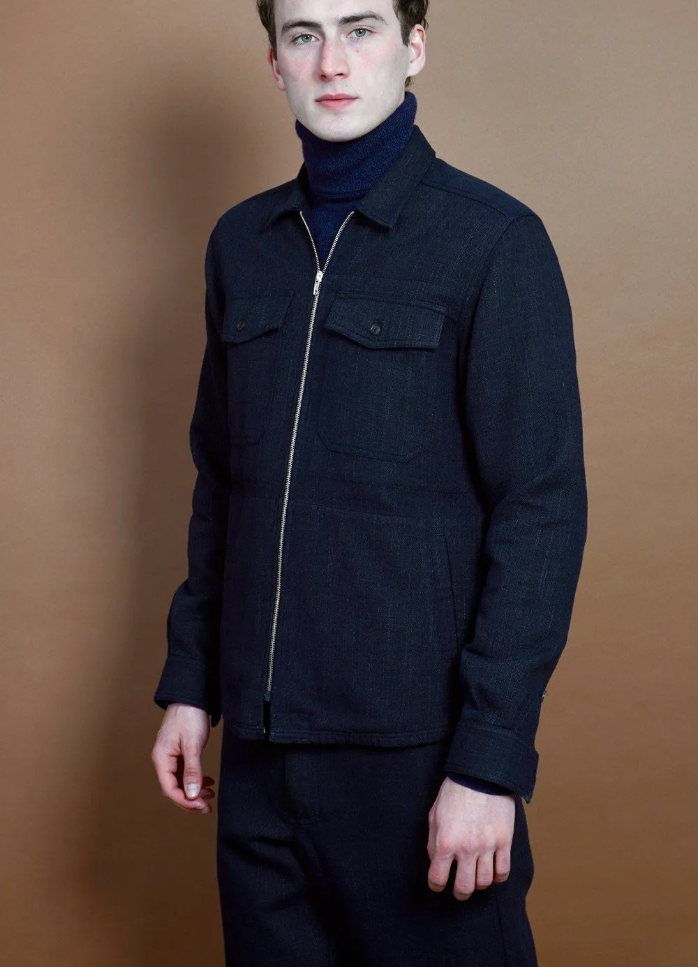 SIGVE | Zipper Front Over Shirt | Navy Melange