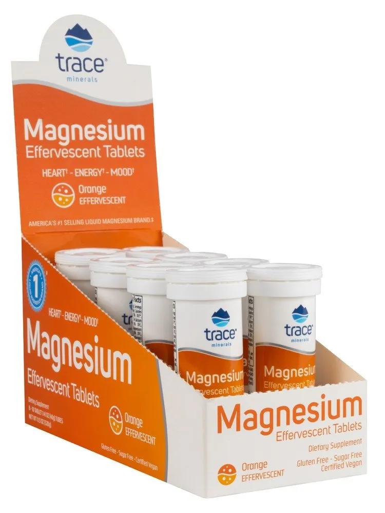 Trace Minerals Magnesium Effervescent Tablets Orange 8 Tubes Box