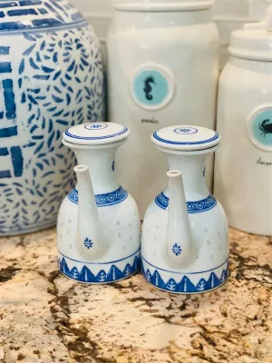 Vintage Blue and White Porcelain Cruet Set