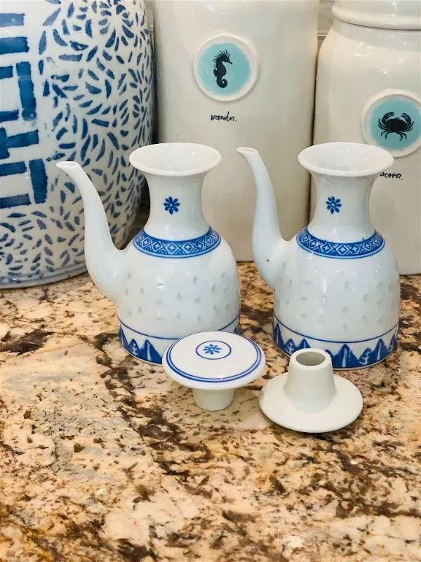 Vintage Blue and White Porcelain Cruet Set