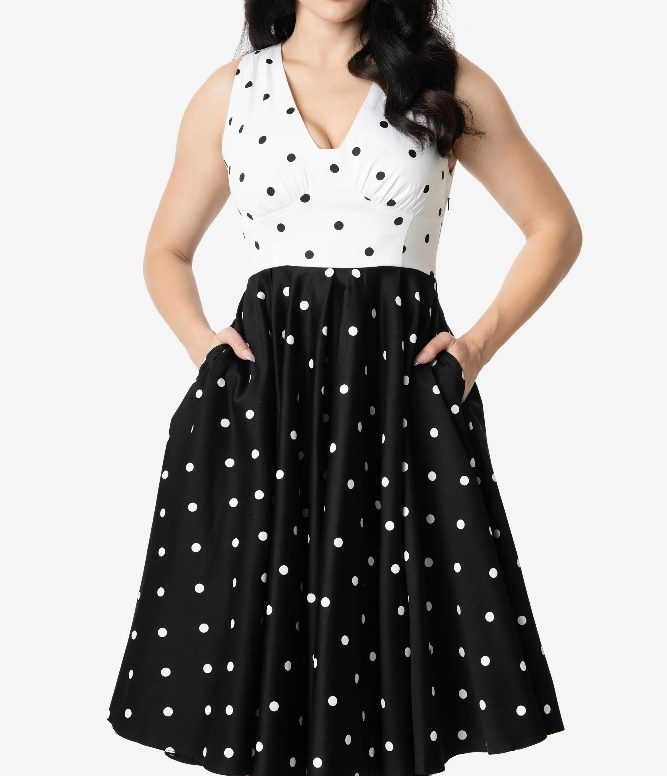 Vintage Diva 1950s Style Black & White Polka Dot Print Esme Swing Dress