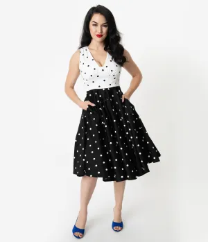 Vintage Diva 1950s Style Black & White Polka Dot Print Esme Swing Dress