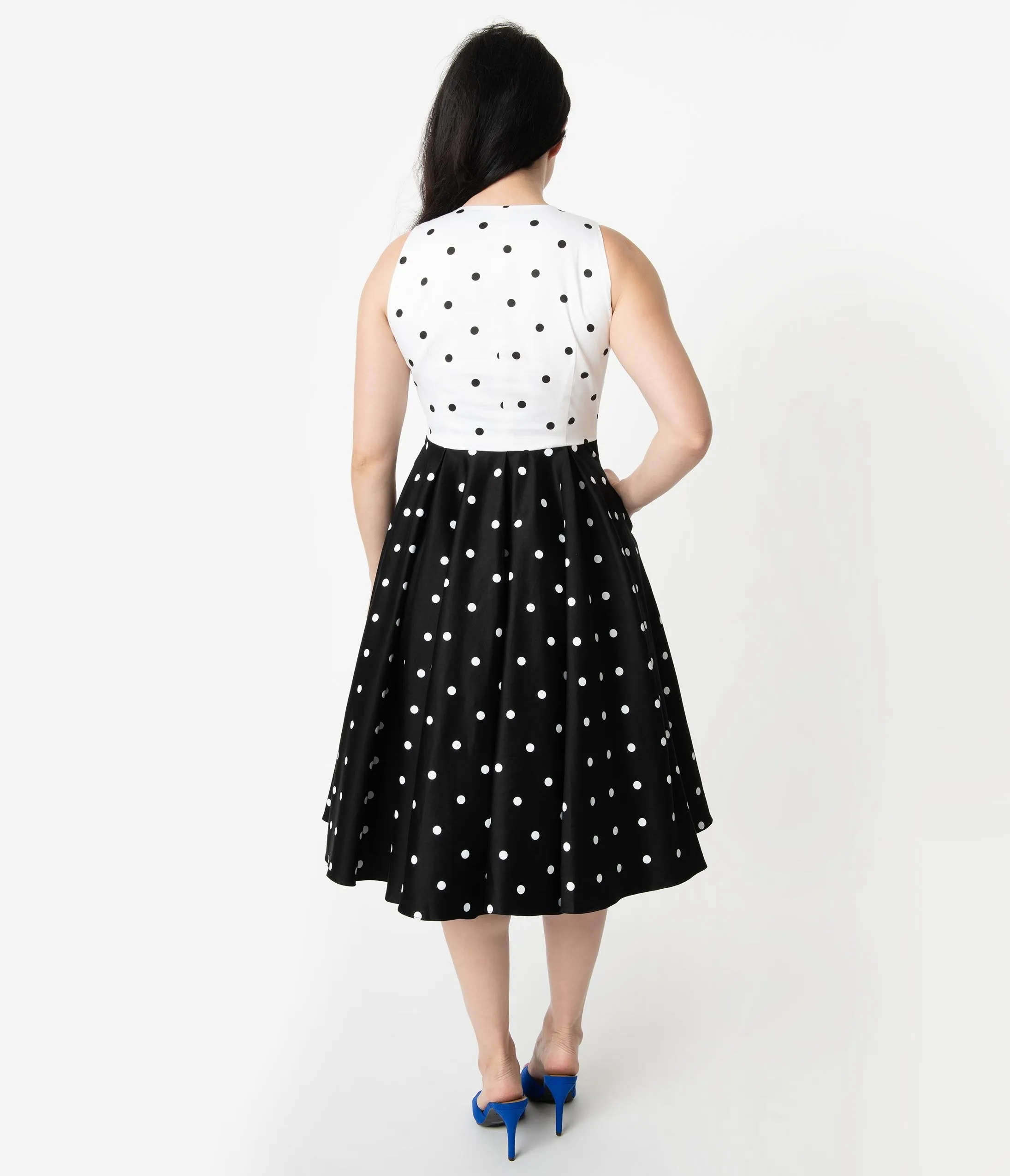 Vintage Diva 1950s Style Black & White Polka Dot Print Esme Swing Dress