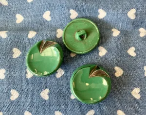 Vintage Green & Silver Swirl Shank Buttons 3 x 20mm