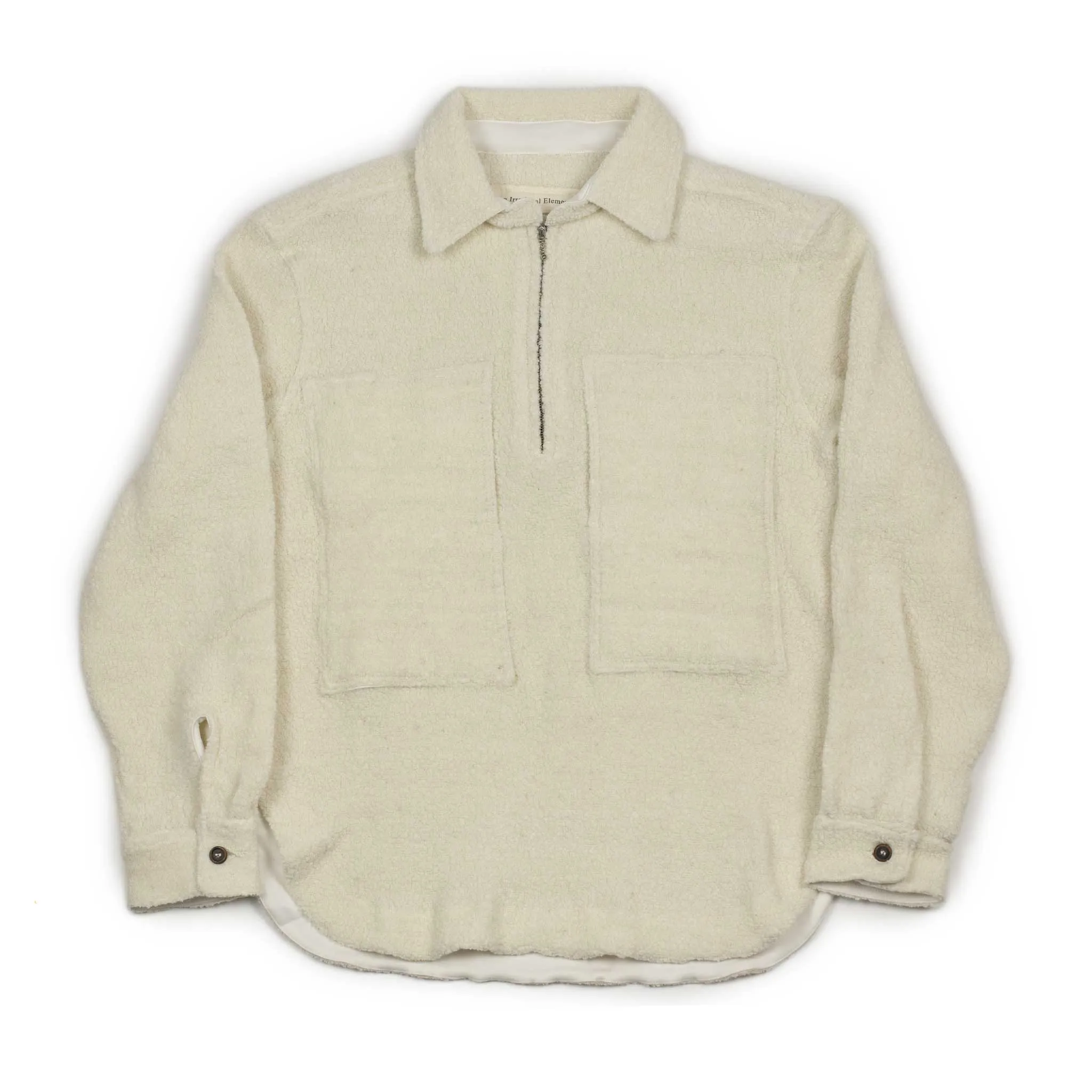 Vintage popover zip shirt in off-white recycled wool teddy