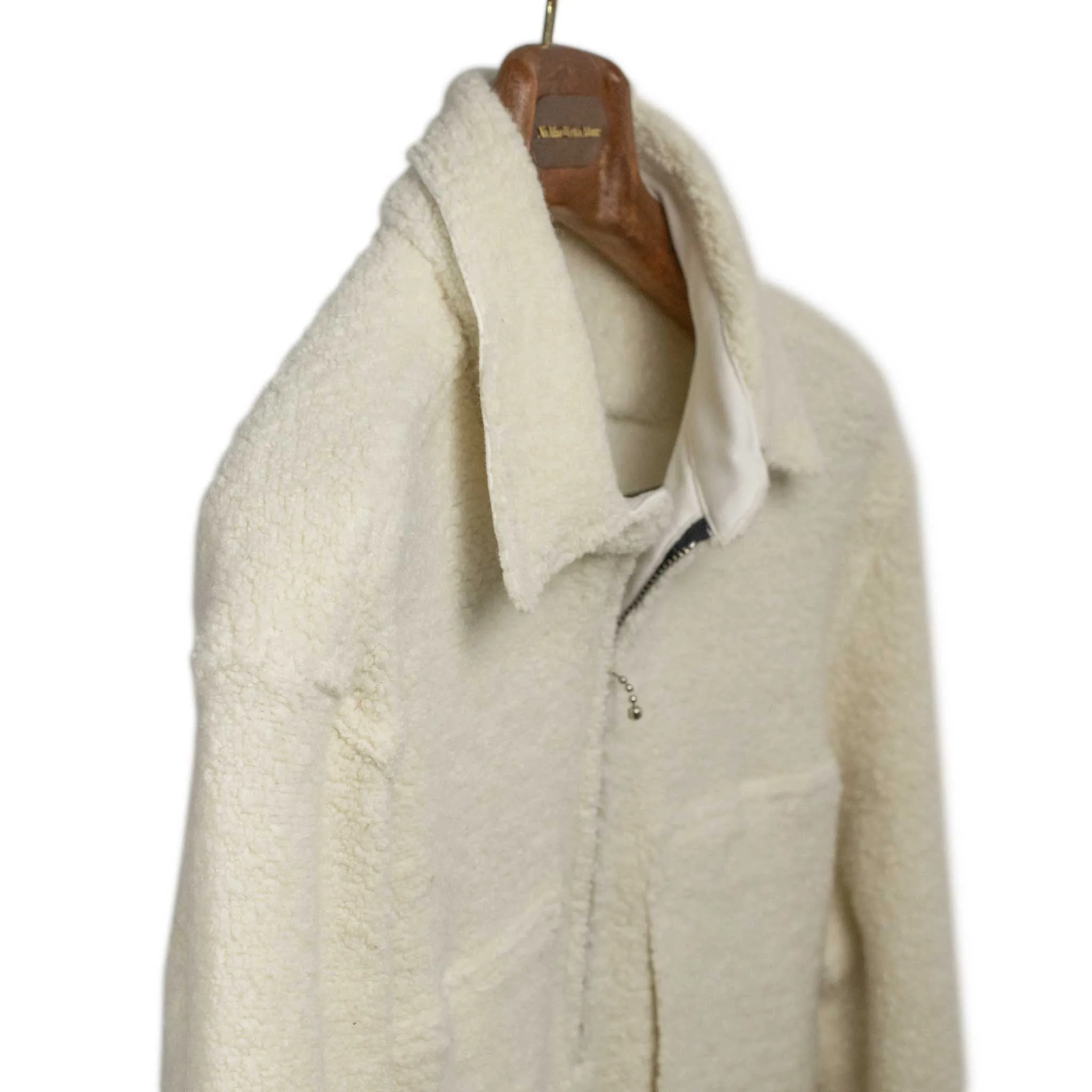 Vintage popover zip shirt in off-white recycled wool teddy