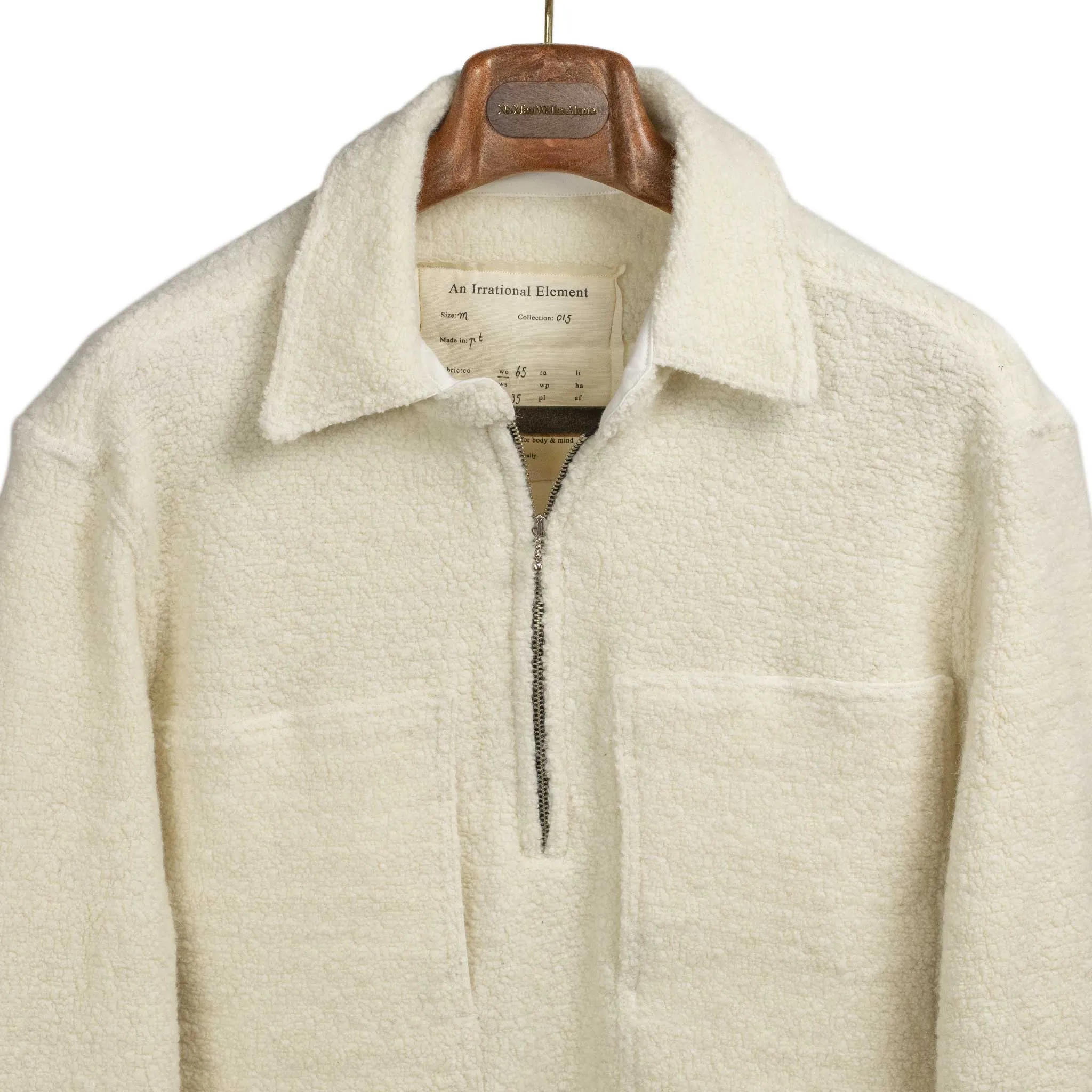 Vintage popover zip shirt in off-white recycled wool teddy