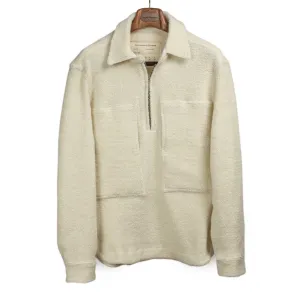 Vintage popover zip shirt in off-white recycled wool teddy