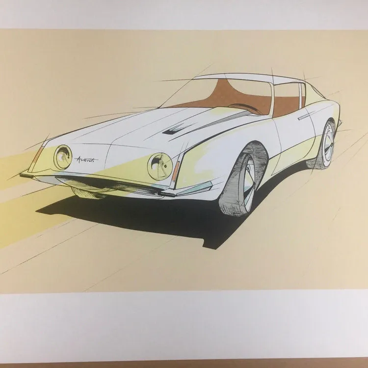 Vintage Raymond Loewy Studebaker Avanti lithograph, signed